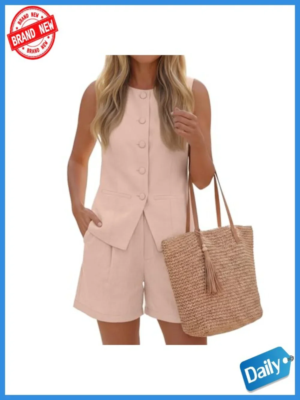 Women's 2 Piece Blazer Set Sleeveless Vest High Waist Shorts Summer Office